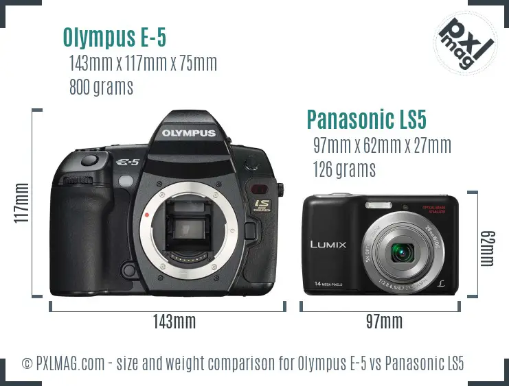 Olympus E-5 vs Panasonic LS5 size comparison