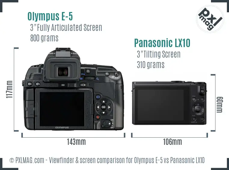 Olympus E-5 vs Panasonic LX10 Screen and Viewfinder comparison