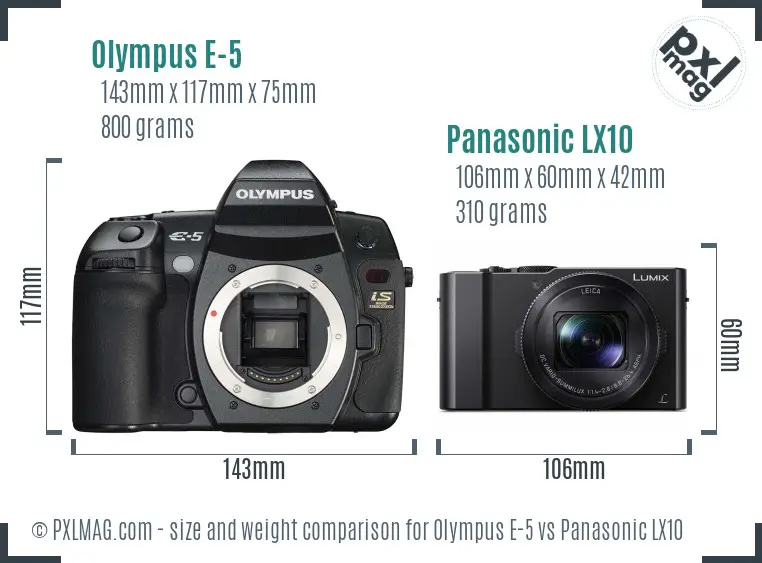 Olympus E-5 vs Panasonic LX10 size comparison