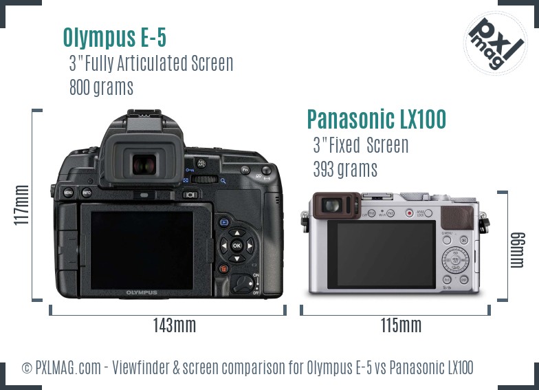 Olympus E-5 vs Panasonic LX100 Screen and Viewfinder comparison