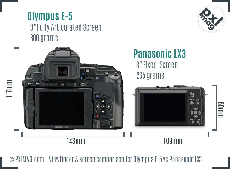Olympus E-5 vs Panasonic LX3 Screen and Viewfinder comparison