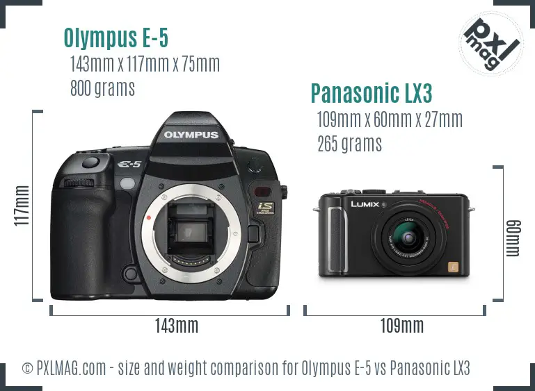 Olympus E-5 vs Panasonic LX3 size comparison