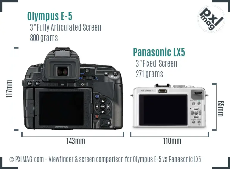 Olympus E-5 vs Panasonic LX5 Screen and Viewfinder comparison