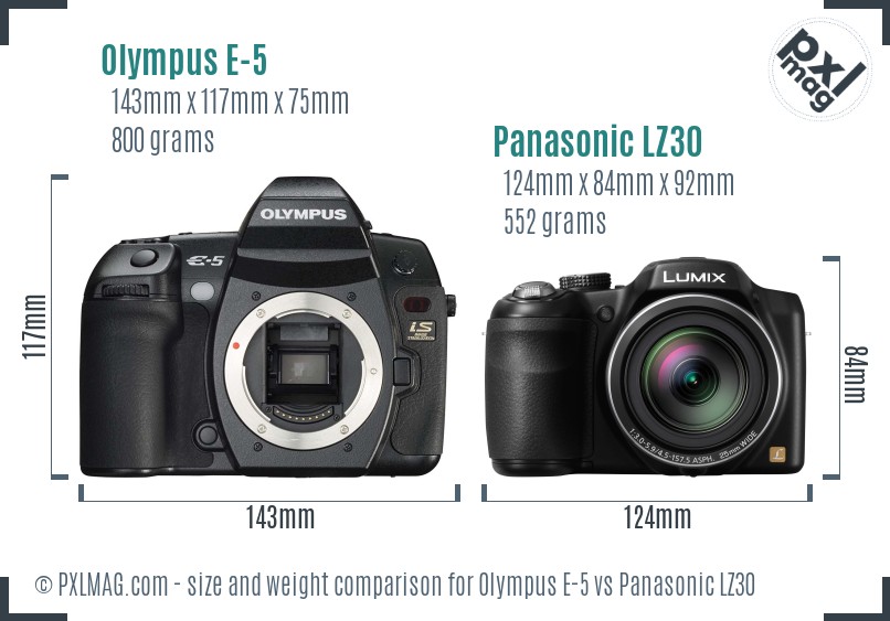 Olympus E-5 vs Panasonic LZ30 size comparison