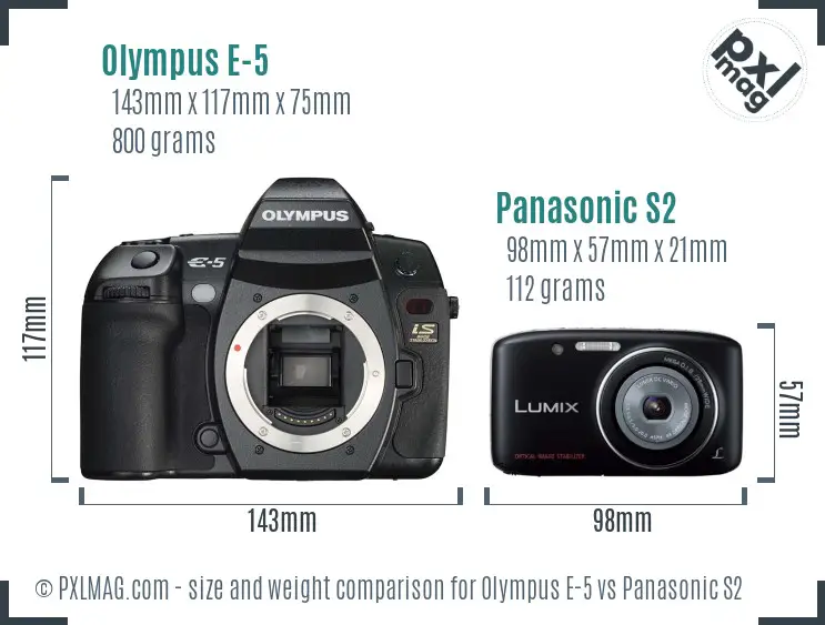 Olympus E-5 vs Panasonic S2 size comparison