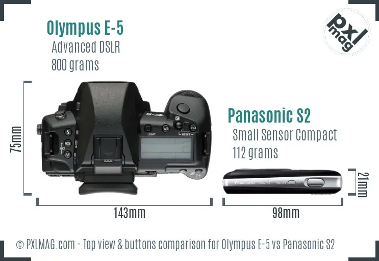 Olympus E-5 vs Panasonic S2 top view buttons comparison