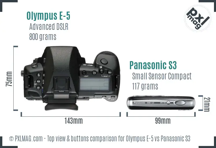 Olympus E-5 vs Panasonic S3 top view buttons comparison