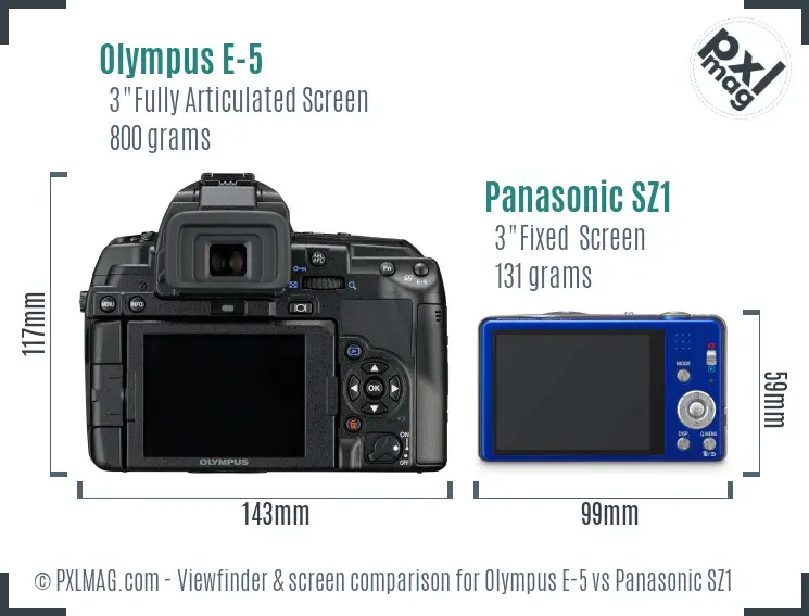 Olympus E-5 vs Panasonic SZ1 Screen and Viewfinder comparison
