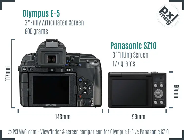 Olympus E-5 vs Panasonic SZ10 Screen and Viewfinder comparison