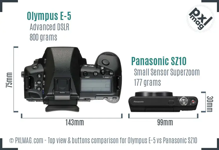 Olympus E-5 vs Panasonic SZ10 top view buttons comparison