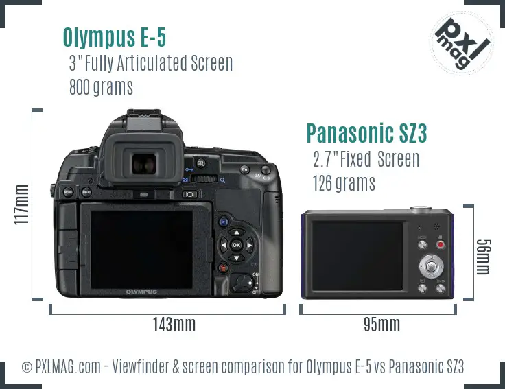 Olympus E-5 vs Panasonic SZ3 Screen and Viewfinder comparison