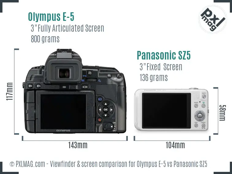 Olympus E-5 vs Panasonic SZ5 Screen and Viewfinder comparison