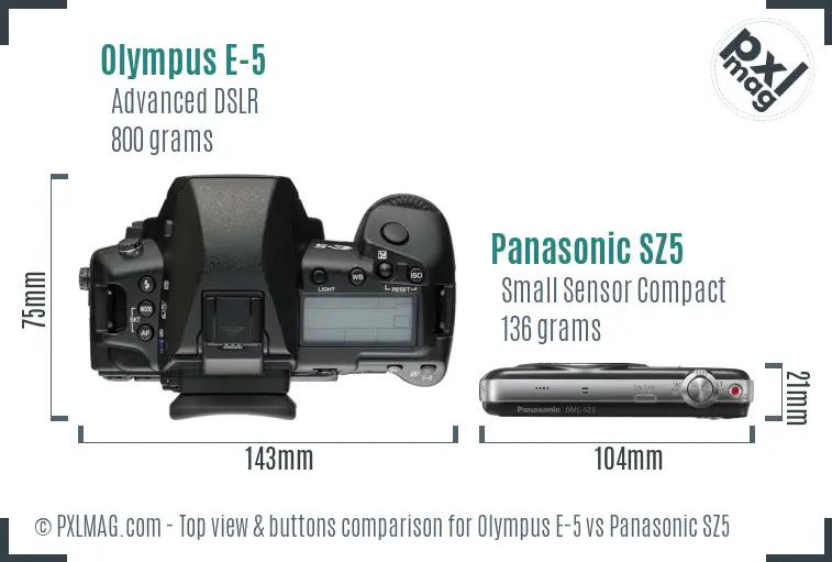 Olympus E-5 vs Panasonic SZ5 top view buttons comparison
