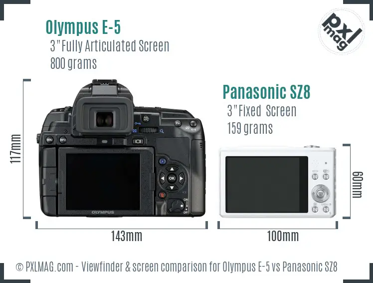 Olympus E-5 vs Panasonic SZ8 Screen and Viewfinder comparison