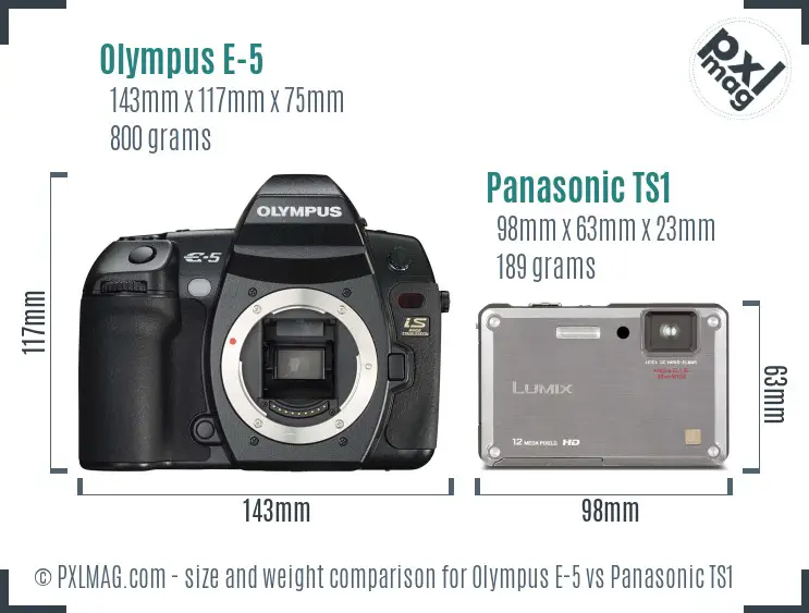 Olympus E-5 vs Panasonic TS1 size comparison
