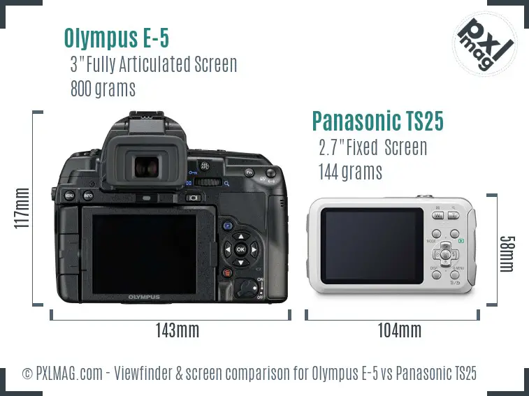 Olympus E-5 vs Panasonic TS25 Screen and Viewfinder comparison