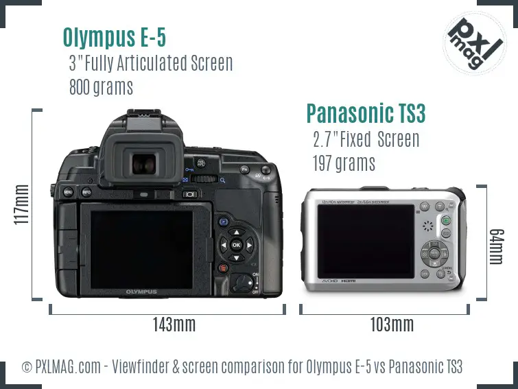 Olympus E-5 vs Panasonic TS3 Screen and Viewfinder comparison