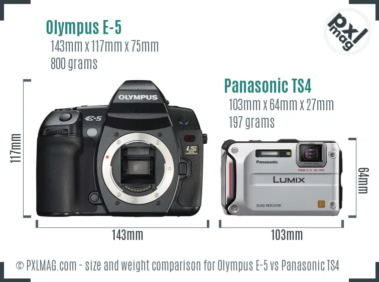 Olympus E-5 vs Panasonic TS4 size comparison