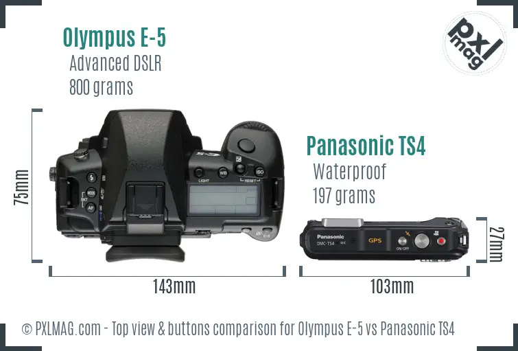 Olympus E-5 vs Panasonic TS4 top view buttons comparison