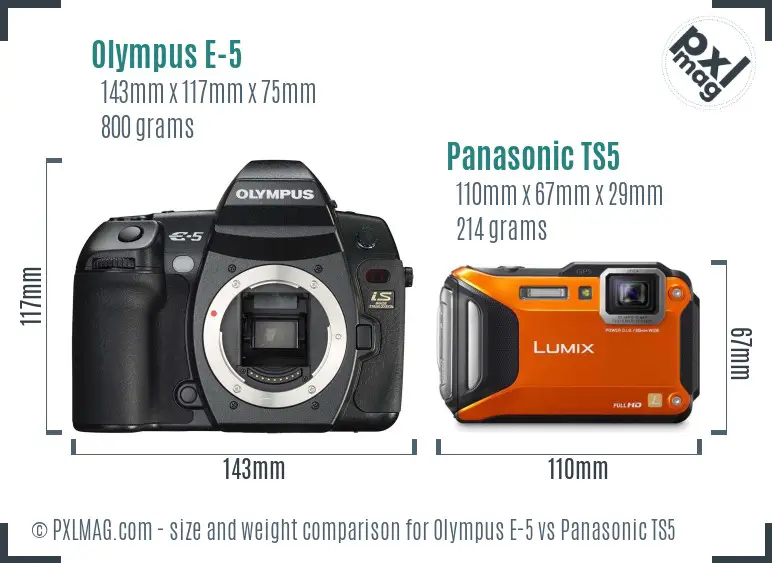 Olympus E-5 vs Panasonic TS5 size comparison