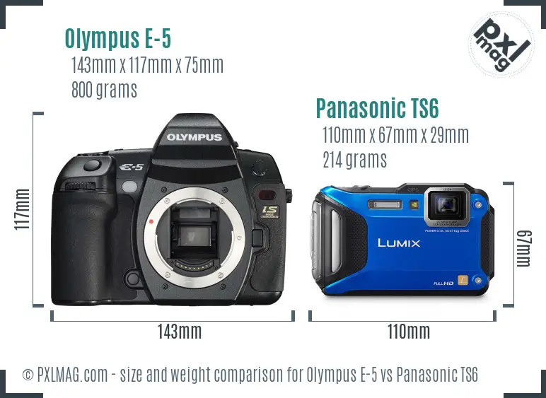 Olympus E-5 vs Panasonic TS6 size comparison