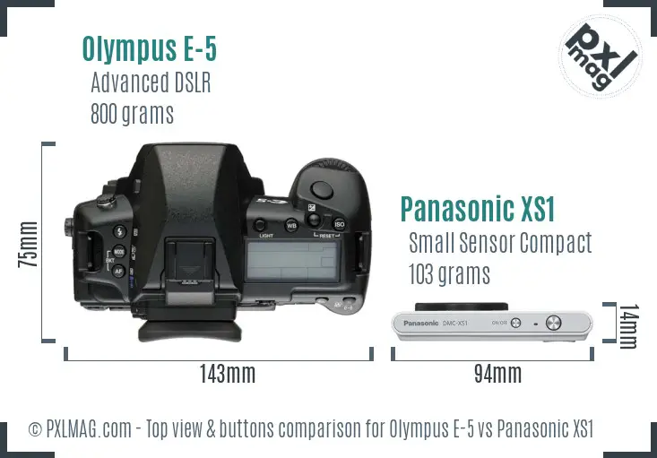 Olympus E-5 vs Panasonic XS1 top view buttons comparison