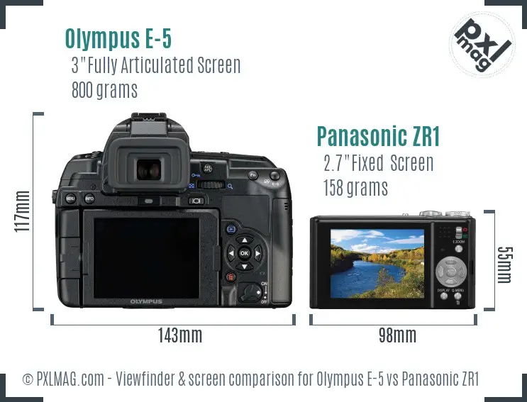 Olympus E-5 vs Panasonic ZR1 Screen and Viewfinder comparison