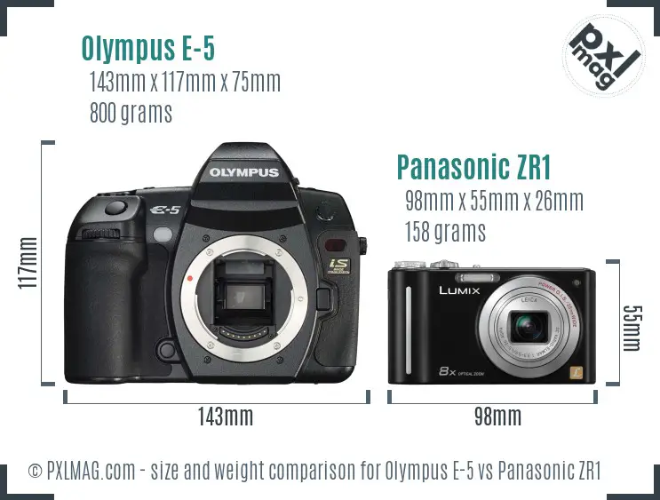 Olympus E-5 vs Panasonic ZR1 size comparison
