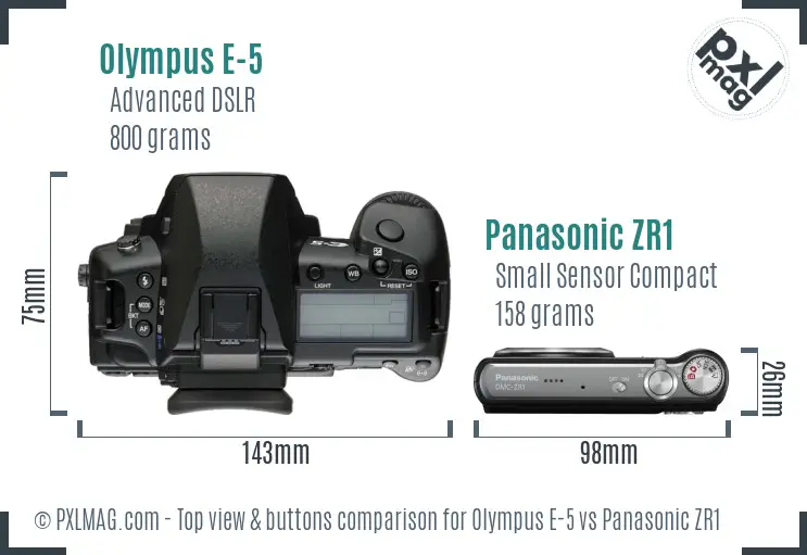 Olympus E-5 vs Panasonic ZR1 top view buttons comparison