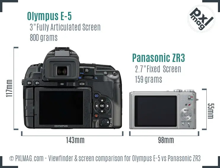 Olympus E-5 vs Panasonic ZR3 Screen and Viewfinder comparison