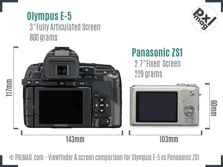 Olympus E-5 vs Panasonic ZS1 Screen and Viewfinder comparison