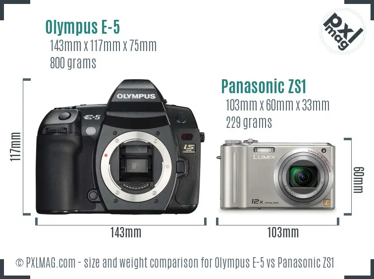 Olympus E-5 vs Panasonic ZS1 size comparison