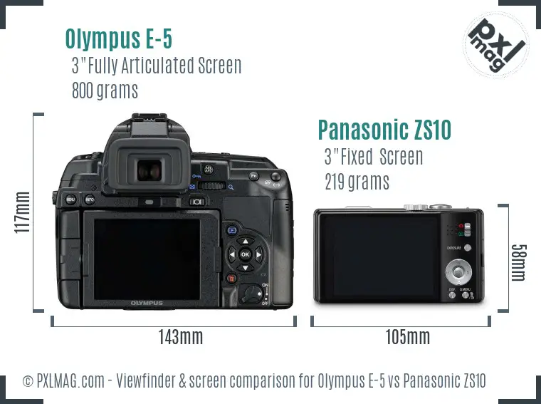 Olympus E-5 vs Panasonic ZS10 Screen and Viewfinder comparison