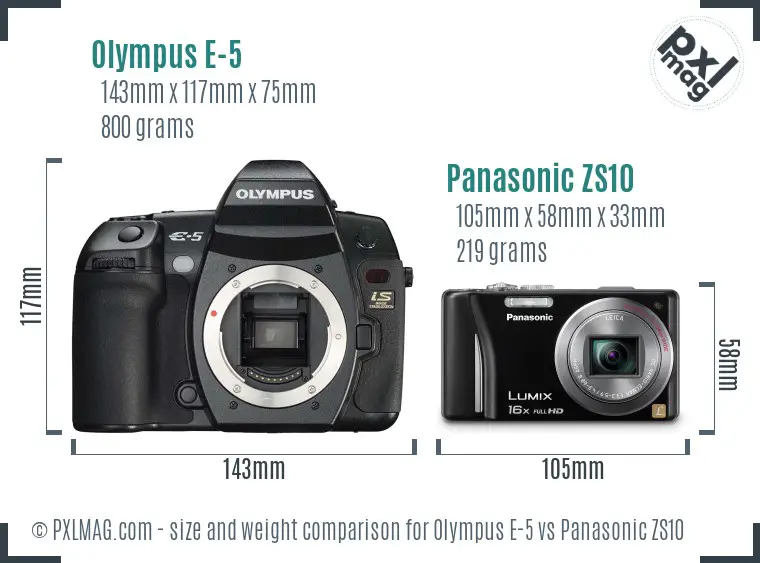 Olympus E-5 vs Panasonic ZS10 size comparison