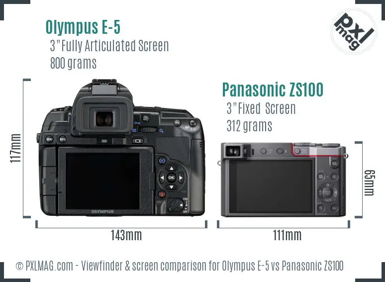 Olympus E-5 vs Panasonic ZS100 Screen and Viewfinder comparison