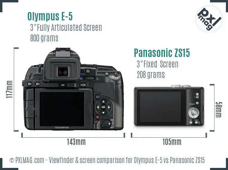 Olympus E-5 vs Panasonic ZS15 Screen and Viewfinder comparison