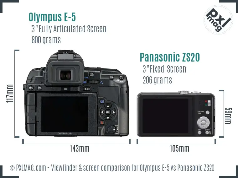 Olympus E-5 vs Panasonic ZS20 Screen and Viewfinder comparison