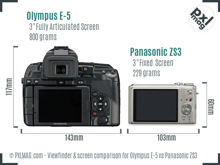 Olympus E-5 vs Panasonic ZS3 Screen and Viewfinder comparison