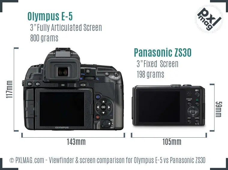 Olympus E-5 vs Panasonic ZS30 Screen and Viewfinder comparison