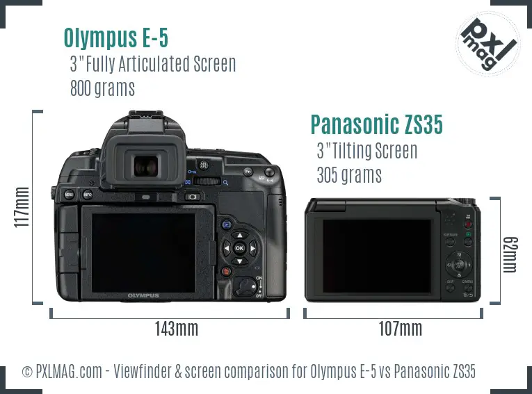 Olympus E-5 vs Panasonic ZS35 Screen and Viewfinder comparison