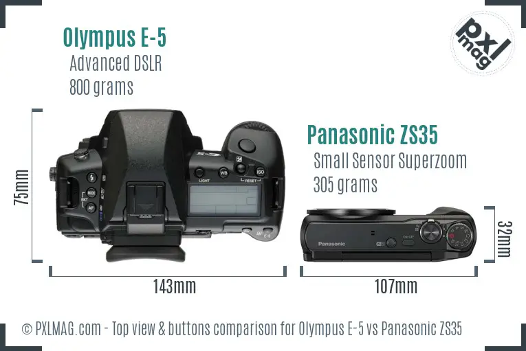 Olympus E-5 vs Panasonic ZS35 top view buttons comparison