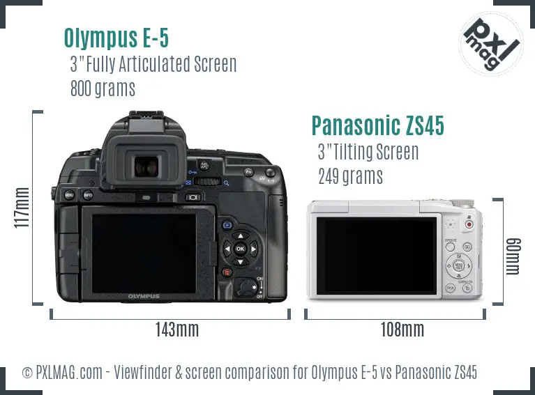 Olympus E-5 vs Panasonic ZS45 Screen and Viewfinder comparison
