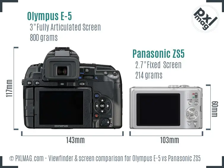 Olympus E-5 vs Panasonic ZS5 Screen and Viewfinder comparison