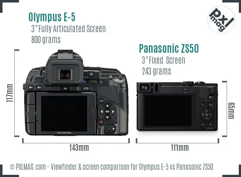 Olympus E-5 vs Panasonic ZS50 Screen and Viewfinder comparison