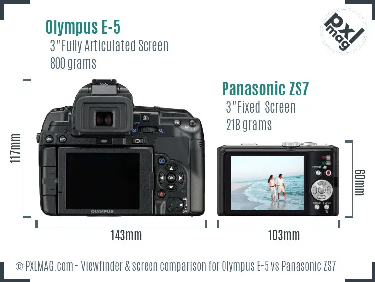 Olympus E-5 vs Panasonic ZS7 Screen and Viewfinder comparison