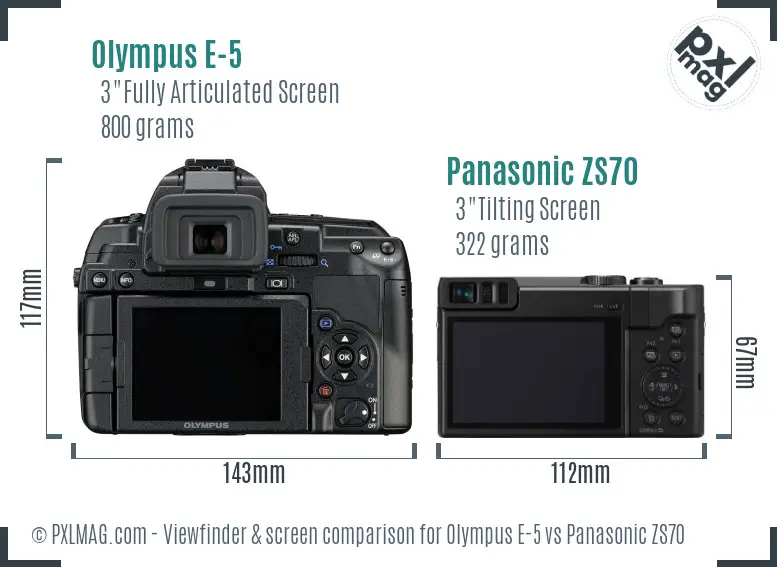 Olympus E-5 vs Panasonic ZS70 Screen and Viewfinder comparison