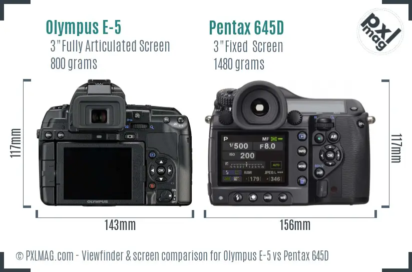 Olympus E-5 vs Pentax 645D Screen and Viewfinder comparison