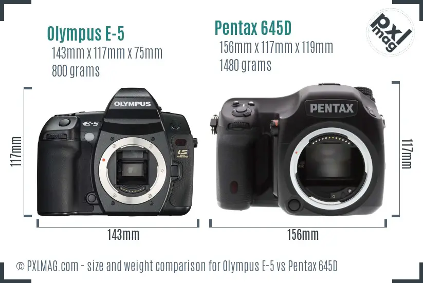 Olympus E-5 vs Pentax 645D size comparison
