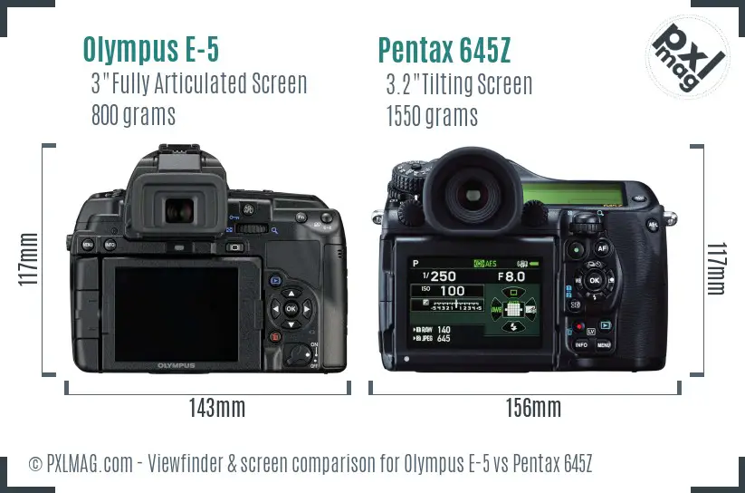 Olympus E-5 vs Pentax 645Z Screen and Viewfinder comparison