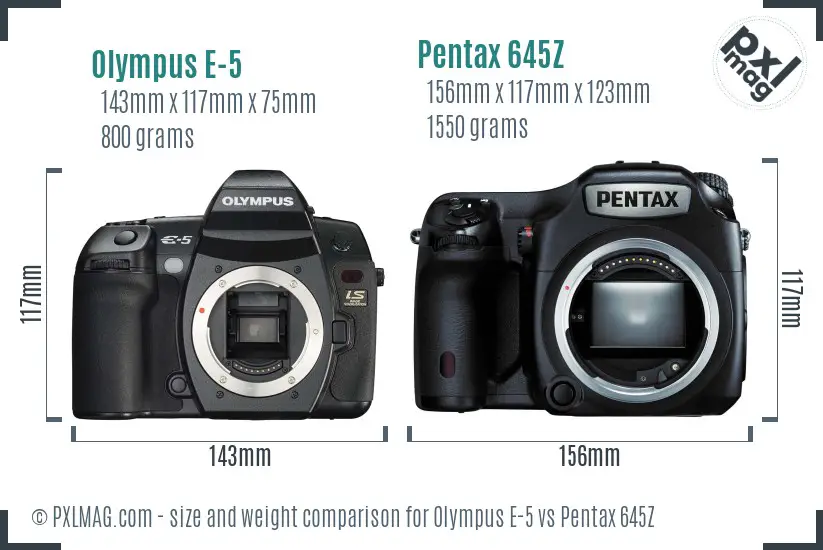 Olympus E-5 vs Pentax 645Z size comparison